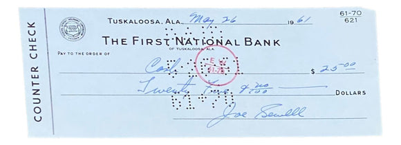 Joe Sewell Cleveland Signed May 26 1961 Bank Check BAS - Sports Integrity