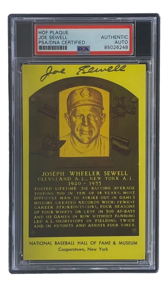 Joe Sewell Signed 4x6 Cleveland Hall Of Fame Plaque Card PSA/DNA 85026248 - Sports Integrity