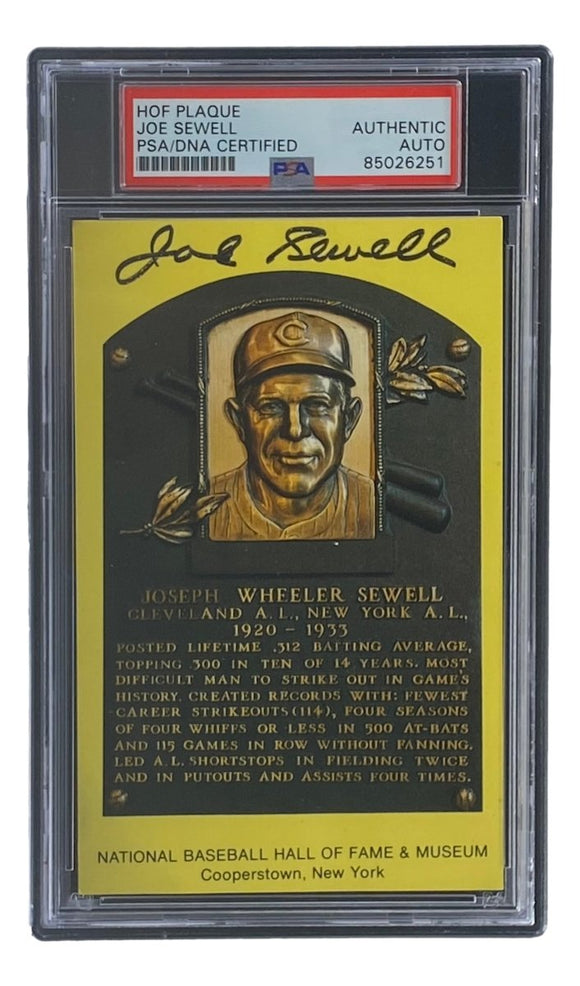 Joe Sewell Signed 4x6 Cleveland Hall Of Fame Plaque Card PSA/DNA 85026251 - Sports Integrity