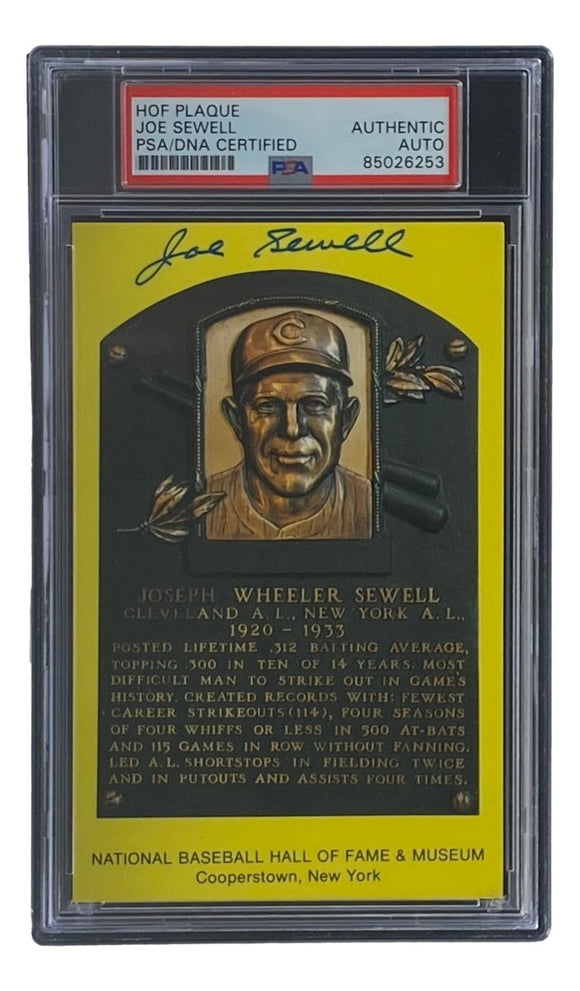 Joe Sewell Signed 4x6 Cleveland Hall Of Fame Plaque Card PSA/DNA 85026253 - Sports Integrity