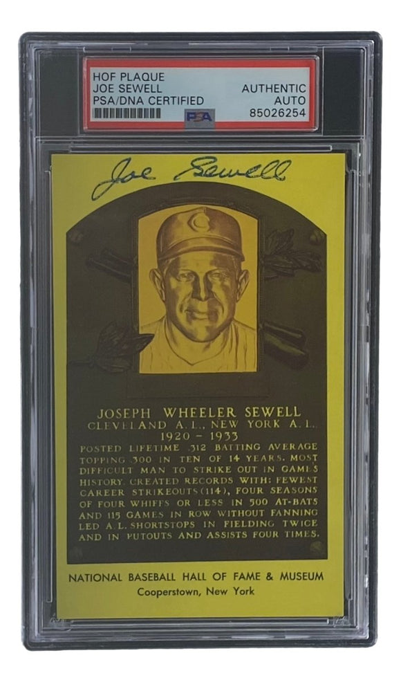 Joe Sewell Signed 4x6 Cleveland Hall Of Fame Plaque Card PSA/DNA 85026254 - Sports Integrity