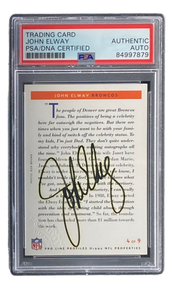 John Elway Signed Denver Broncos 1992 Pro Line Profiles Trading Card PSA/DNA - Sports Integrity