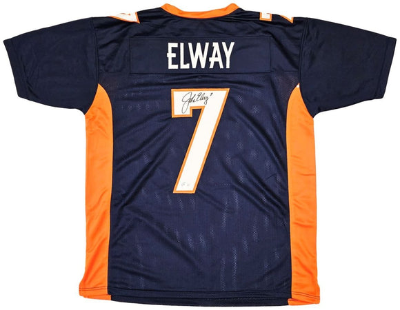 John Elway Denver Signed Navy Blue Football Jersey BAS ITP - Sports Integrity