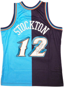 John Stockton Signed Utah Jazz 1996 - 97 M&N HWC Swingman Split Jersey BAS - Sports Integrity