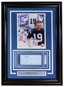 Johnny Unitas Baltimore Colts Signed Framed Bank Check #5584 PSA - Sports Integrity