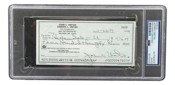 Johnny Unitas Baltimore Colts Signed Bank Check #5528 PSA - Sports Integrity