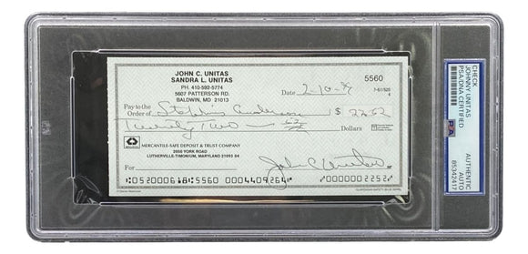 Johnny Unitas Baltimore Colts Signed Bank Check #5560 PSA - Sports Integrity