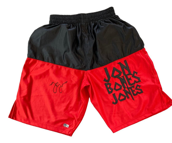 Jon Jones Signed Custom Black/Red MMA Fighting Trunks BAS ITP - Sports Integrity