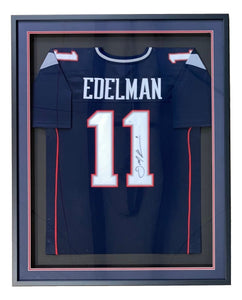 Julian Edelman New England Signed Framed Blue Football Jersey JSA ITP - Sports Integrity