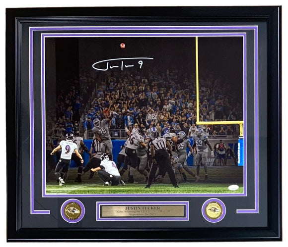 Justin Tucker Signed Framed 16x20 Ravens Record Kick Spotlight Photo JSA ITP - Sports Integrity