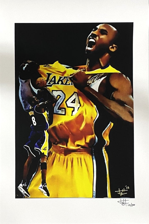 Kobe Bryant 12x18 Los Angeles Lakers Lithograph Signed By Artist Joshua Barton - Sports Integrity