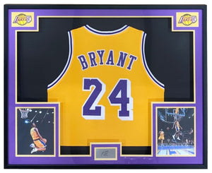 Kobe Bryant Los Angeles Framed Yellow Jersey w/ Laser Engraved Signature - Sports Integrity