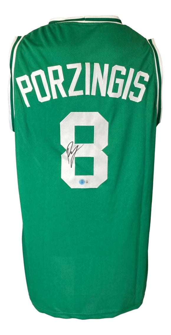 Kristaps Porzingis Boston Signed Green Basketball Jersey BAS - Sports Integrity