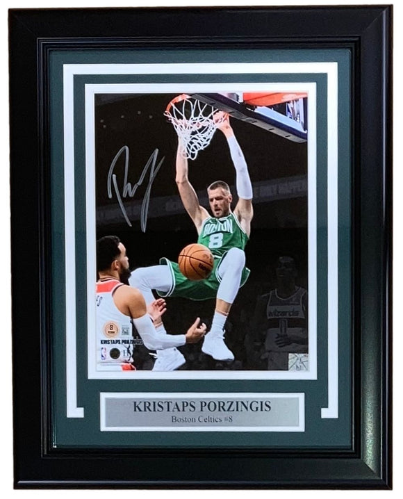 Kristaps Porzingis Signed Framed 8x10 Boston Celtics Photo BAS - Sports Integrity