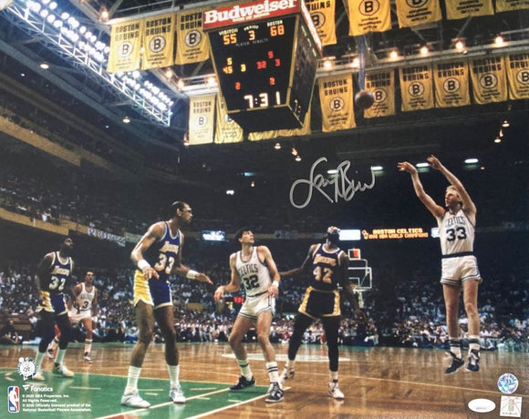 Larry Bird Signed 16x20 Boston Celtics vs Los Angeles Lakers Photo Bird+JSA ITP - Sports Integrity