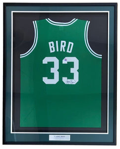 Larry Bird Boston Signed Framed Green Basketball Jersey Bird+JSA ITP - Sports Integrity