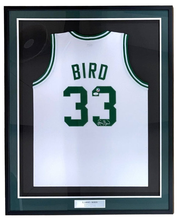 Larry Bird Boston Signed Framed White Basketball Jersey Bird+JSA ITP - Sports Integrity