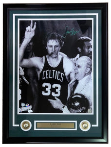 Larry Bird Signed Framed 16x20 Boston Celtics Photo w/ Red Auerbach Bird+JSA ITP - Sports Integrity