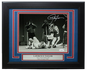 Lawrence Taylor Signed Framed 8x10 Giants Photo Sacking Cunningham Photo JSA - Sports Integrity