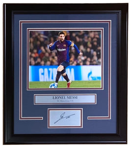 Lionel Messi Framed 8x10 Barcelona FC Photo w/ Laser Engraved Signature - Sports Integrity