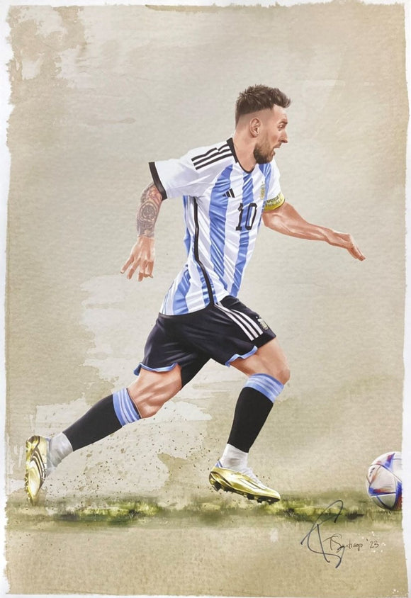 Lionel Messi 13x19 Argentina Soccer Lithograph Signed by Tony Santiago - Sports Integrity