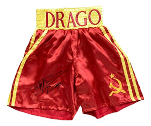 Dolph Lundgren Signed Custom Rocky IV Boxing Trunks Drago Inscribed PSA ITP - Sports Integrity