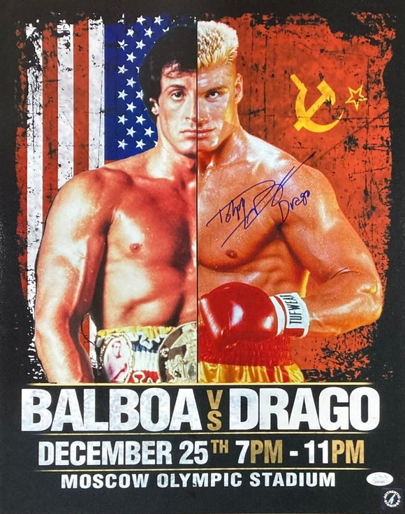 Dolph Lundgren Signed 16x20 Rocky IV Fight Poster Photo Drago Inscribed JSA ITP - Sports Integrity