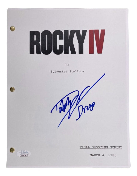 Dolph Lundgren Signed Rocky IV Movie Script Drago Inscribed JSA ITP - Sports Integrity