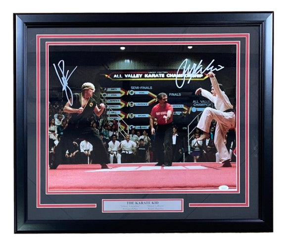 Ralph Macchio William Zabka Signed Framed 16x20 Karate Kid Face Off Photo JSA - Sports Integrity