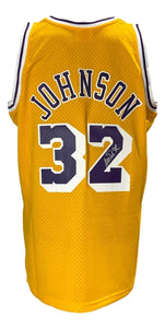 Magic Johnson Signed LA Lakers 1984 - 85 Yellow M&N HWC Swingman Jersey BAS ITP - Sports Integrity