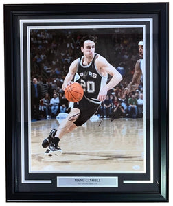 Manu Ginobili Signed Framed 16x20 San Antonio Spurs Photo JSA - Sports Integrity