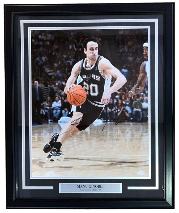 Manu Ginobili Signed Framed 16x20 San Antonio Spurs Photo JSA - Sports Integrity