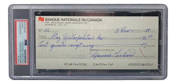 Maurice Richard Signed Montreal Canadiens Personal Bank Check #56 PSA/DNA - Sports Integrity