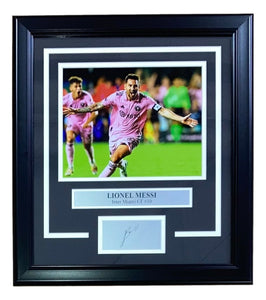 Lionel Messi Framed 8x10 Inter Miami 1st Goal Photo w/ Laser Engraved Signature - Sports Integrity