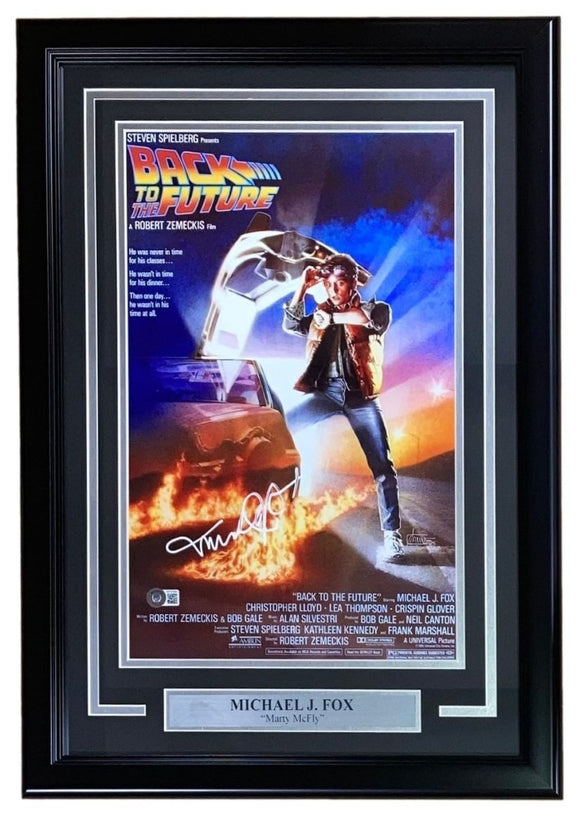 Michael J Fox Signed In White Framed 11x17 Back To The Future Photo BAS ITP - Sports Integrity