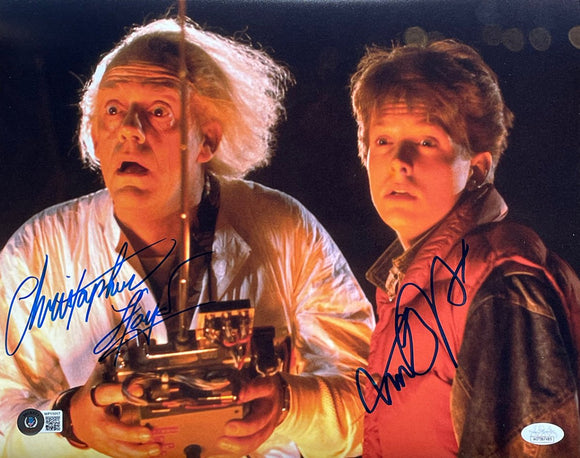 Michael J. Fox Chris Lloyd Signed 11x14 Back to the Future Remote Photo JSA+BAS - Sports Integrity