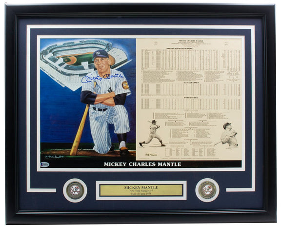 Mickey Mantle Signed Framed New York Yankees 14x21 LE Career Record BAS Auto 10 - Sports Integrity