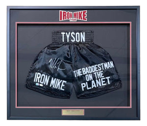 Mike Tyson Signed Framed Custom Black Baddest Man Boxing Trunks JSA ITP - Sports Integrity