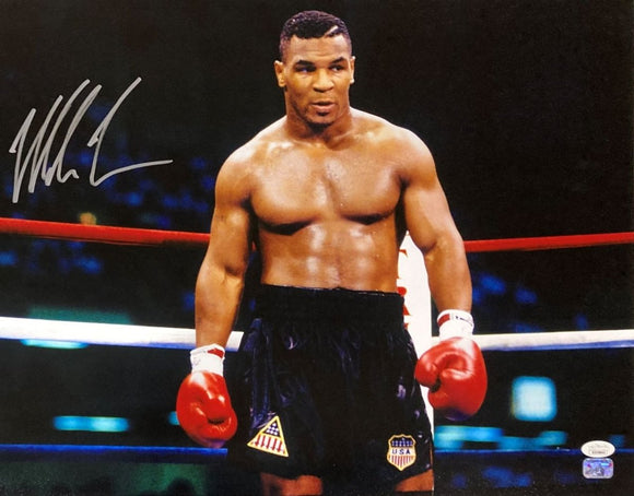 Mike Tyson Signed On Left 16x20 Boxing Stare Down Photo JSA - Sports Integrity