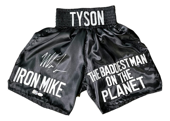 Mike Tyson Signed Custom Black Baddest Man Boxing Trunks JSA ITP - Sports Integrity