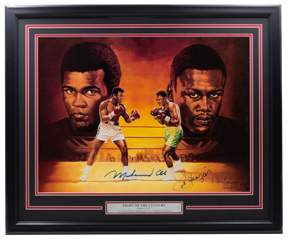 Muhammad Ali Joe Frazier Ron Lewis Signed Framed 16x20 Boxing Poster BAS LOA - Sports Integrity