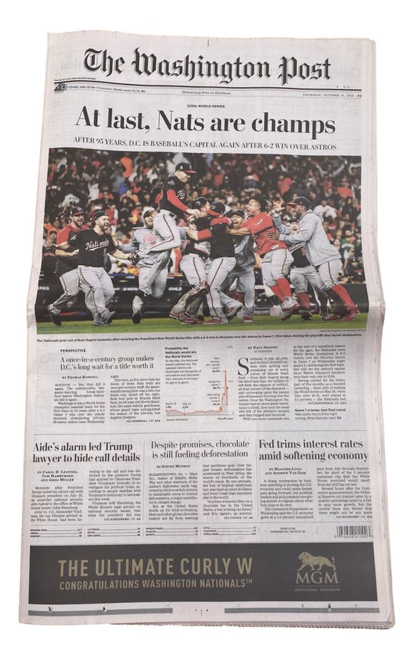 Washington Nationals World Series The Washington Post October 31, 2019 Newspaper - Sports Integrity