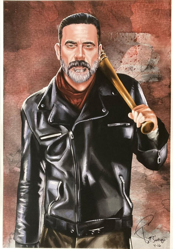 Negan 13x19 The Walking Dead Lithograph Signed by Tony Santiago - Sports Integrity