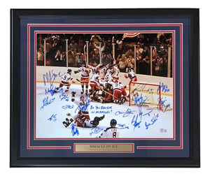 1980 USA Hockey (18) Signed Framed 16x20 Miracle On Ice Photo Do You Believe BAS - Sports Integrity