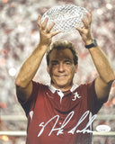 Nick Saban Signed 8x10 Alabama Crimson Tide Trophy Photo JSA - Sports Integrity