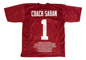 Nick Saban Alabama Signed Crimson Stat Football Jersey BAS - Sports Integrity