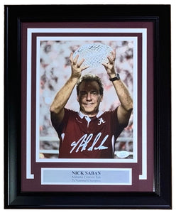 Nick Saban Signed Framed 8x10 Alabama Crimson Tide Trophy Photo JSA - Sports Integrity