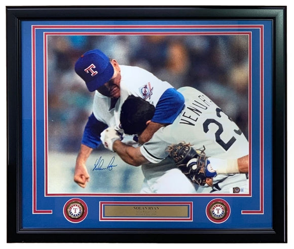 Nolan Ryan Signed Framed 16x20 Texas Rangers Ventura Fight Photo BAS - Sports Integrity