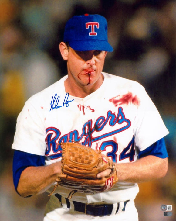 Nolan Ryan Signed 16x20 Texas Rangers Bloody Lip Photo BAS - Sports Integrity