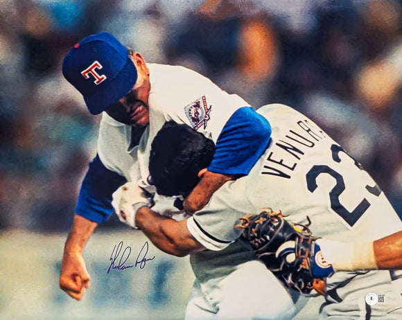 Nolan Ryan Signed 16x20 Texas Rangers Ventura Fight Photo BAS - Sports Integrity